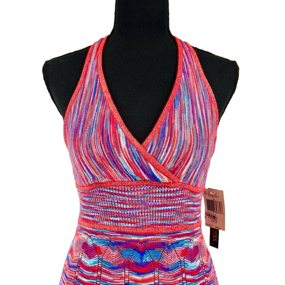 Vtg GUESS NWT Y2K Crochet Halter Dress Large Colorful Metallic Gold Red Blue - Picture 7 of 16